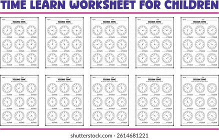 Editable vector time learn worksheets for children