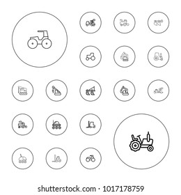 Editable vector tractor icons: tractor, excavator on white background.