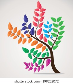 Editable vector tree design with colorful leaves