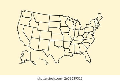 Editable Vector of United States on Cream Background