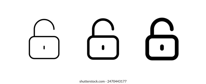 Icono de seguridad de Contraseña de desbloqueo de Vector editable. Negro, estilo de línea, fondo blanco. Parte de una gran familia de iconos. Perfecto para interfaces de Web y App, presentaciones, infografías, etc