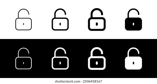 Editable vector unlock padlock password security icon. Black, line style, white background. Part of a big icon set family. Perfect for web and app interfaces, presentations, infographics, etc