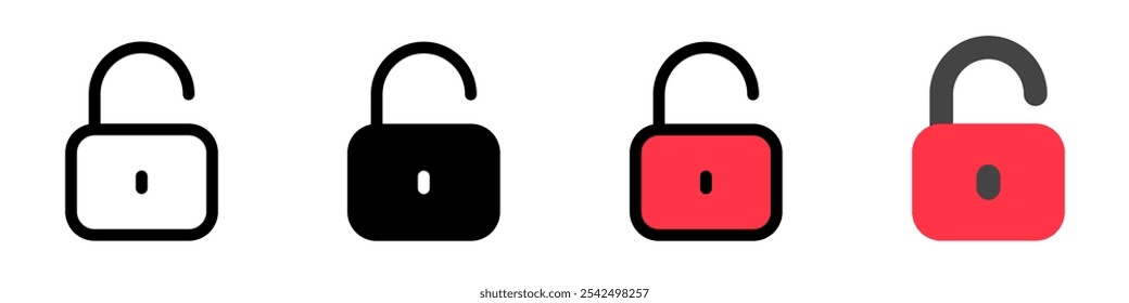 Editable vector unlock padlock password security icon. Black, line style, white background. Part of a big icon set family. Perfect for web and app interfaces, presentations, infographics, etc