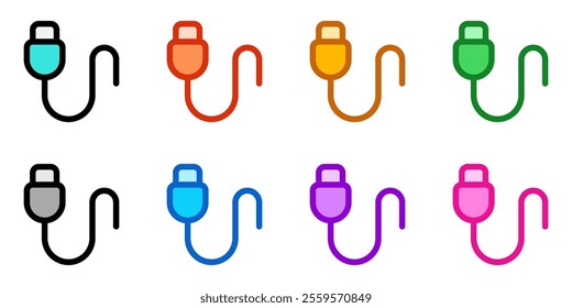 Editable vector usb cable icon. Black, line style, transparent white background. Part of a big icon set family. Perfect for web and app interfaces, presentations, infographics, etc