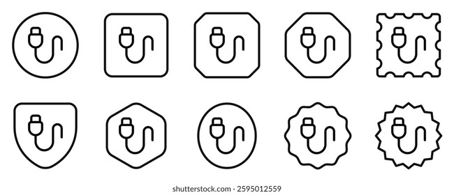 Editable vector usb cable icon. Black, line style, transparent white background. Part of a big icon set family. Perfect for web and app interfaces, presentations, infographics, etc