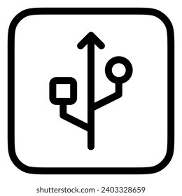 Editable vector usb connection icon. Black, line style, transparent white background. Part of a big icon set family. Perfect for web and app interfaces, presentations, infographics, etc