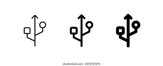 Editable vector usb connection icon. Black, line style, transparent white background. Part of a big icon set family. Perfect for web and app interfaces, presentations, infographics, etc