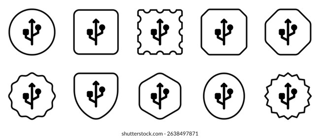 Editable vector usb connection icon. Black, line style, transparent white background. Part of a big icon set family. Perfect for web and app interfaces, presentations, infographics, etc
