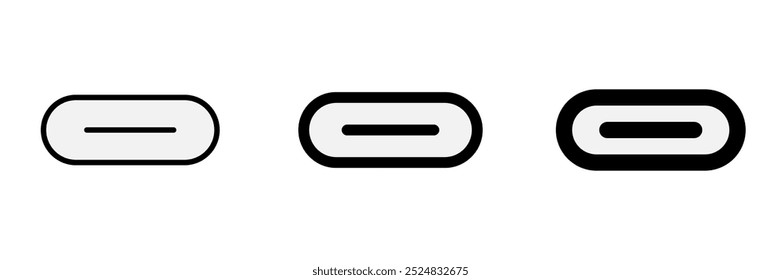 Editable vector usb type-c cable port icon. Black, line style, transparent white background. Part of a big icon set family. Perfect for web and app interfaces, presentations, infographics, etc