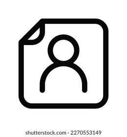 Icono de archivo de contacto de usuario vector modificable. Negro, estilo de línea, fondo blanco transparente. Parte de una familia de iconos grandes. Perfecto para interfaces web y de aplicaciones, presentaciones, infografías, etc