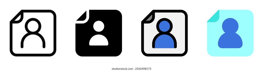 Icono de archivo de contacto de usuario de Vector editable. Negro, estilo de línea, fondo blanco transparente. Parte de una gran familia de iconos. Perfecto para interfaces de Web y App, presentaciones, infografías, etc