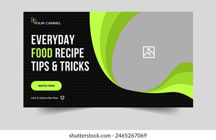 Editable vector video cover banner design, food review tips and tricks, recipe techniques video thumbnail banner design, fully customizable vector eps 10 file format