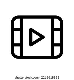 Icono de clip de película de vídeo vectorial editable. Fondo blanco negro y transparente. Parte de una familia de iconos grandes. Perfecto para interfaces web y de aplicaciones, presentaciones, infografías, etc