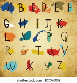 Editable vector vintage countries maps ABC