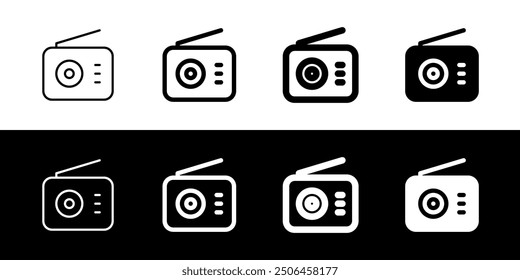 Editable vector vintage radio icon. Black, line style, transparent white background. Part of a big icon set family. Perfect for web and app interfaces, presentations, infographics, etc