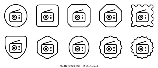 Editable vector vintage radio icon. Black, line style, transparent white background. Part of a big icon set family. Perfect for web and app interfaces, presentations, infographics, etc
