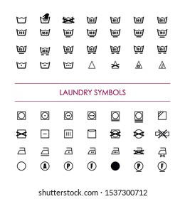 Editable vector. Washing symbols for clothes. Washing machine symbols for washing clothes. Washing instructions. 