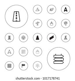 Editable vector way icons: direction, direction   isolated, ladder, entrance, labyrinth, navigation arrow, road, man going up on white background.