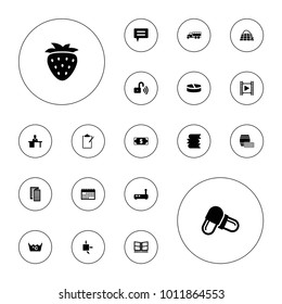 Editable vector web icons: laundry, book, money, pill, calendar, move on map, router, chat, man working at the table, photo album, opened security lock on white background.