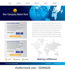 Editable vector website template with globe and map
