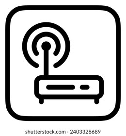 Icono modificable del router wifi vectorial. Negro, estilo de línea, fondo blanco transparente. Parte de una familia de iconos grandes. Perfecto para interfaces web y de aplicaciones, presentaciones, infografías, etc