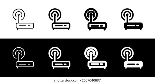Bearbeitbares Vektor-Wifi-Router-Symbol. Schwarz, Linienstil, transparenter weißer Hintergrund. Teil einer großen Ikone-Set-Familie. Perfekt für Web- und App-Schnittstellen, Präsentationen, Infografiken usw.