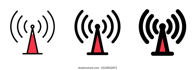 Editable vector wifi tower signal icon. Black, line style, transparent white background. Part of a big icon set family. Perfect for web and app interfaces, presentations, infographics, etc