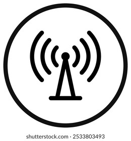 Icono de señal de torre wifi de Vector editable. Negro, estilo de línea, fondo blanco transparente. Parte de una gran familia de iconos. Perfecto para interfaces de Web y App, presentaciones, infografías, etc