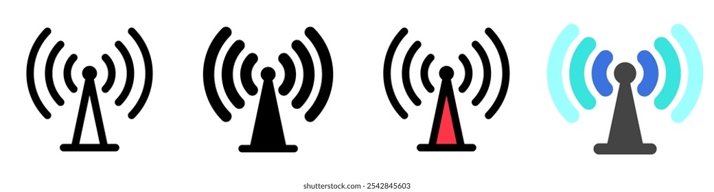 Icono de señal de torre wifi de Vector editable. Negro, estilo de línea, fondo blanco transparente. Parte de una gran familia de iconos. Perfecto para interfaces de Web y App, presentaciones, infografías, etc