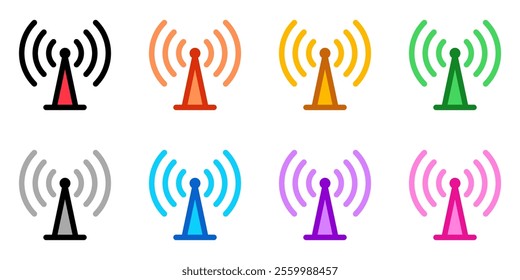 Editable vector wifi tower signal icon. Black, line style, transparent white background. Part of a big icon set family. Perfect for web and app interfaces, presentations, infographics, etc