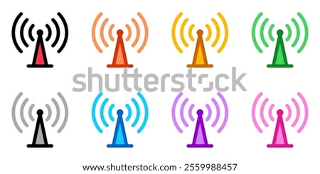 Editable vector wifi tower signal icon. Black, line style, transparent white background. Part of a big icon set family. Perfect for web and app interfaces, presentations, infographics, etc