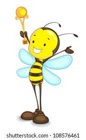 Editable vector of winner bee with trophy