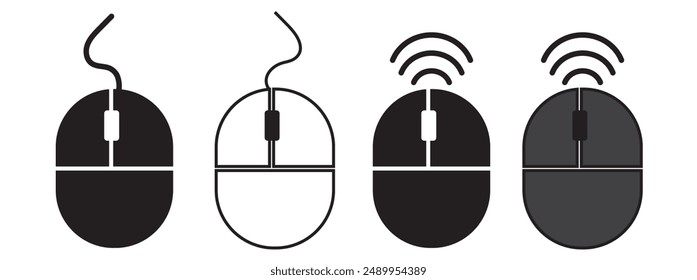 Editable vector wireless mouse icon. Black, line style, transparent white background. Part of a big icon set family. Perfect for web and app interfaces