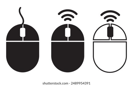 Editable vector wireless mouse icon. Black, line style, transparent white background. Part of a big icon set family. Perfect for web and app interfaces