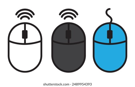 Editable vector wireless mouse icon. Black, line style, transparent white background. Part of a big icon set family. Perfect for web and app interfaces