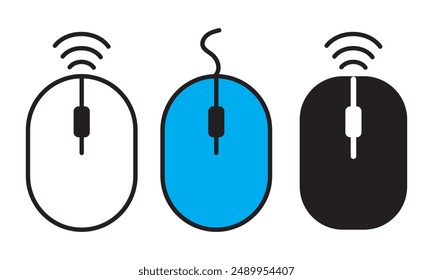 Editable vector wireless mouse icon. Black, line style, transparent white background. Part of a big icon set family. Perfect for web and app interfaces