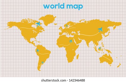 Editable vector world map on vintage background