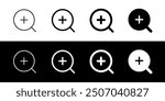 Editable vector zoom in icon. Black, line style, transparent white background. Part of a big icon set family. Perfect for web and app interfaces, presentations, infographics, etc