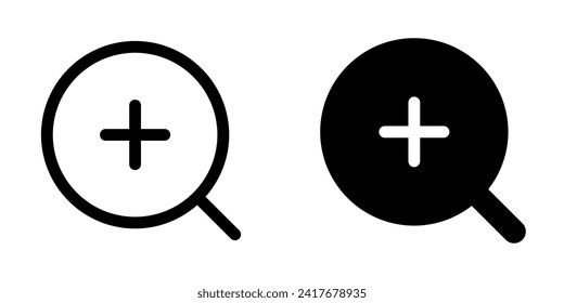Editable vector zoom in icon. Black, line style, transparent white background. Part of a big icon set family. Perfect for web and app interfaces, presentations, infographics, etc
