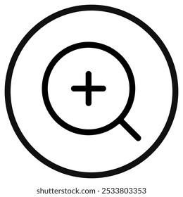 Icono de zoom de Vector editable. Negro, estilo de línea, fondo blanco transparente. Parte de una gran familia de iconos. Perfecto para interfaces de Web y App, presentaciones, infografías, etc