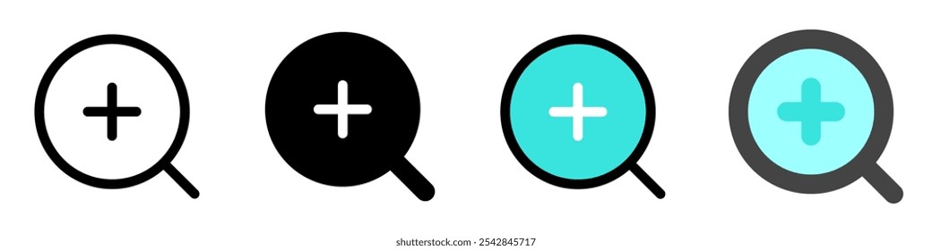 Editable vector zoom in icon. Black, line style, transparent white background. Part of a big icon set family. Perfect for web and app interfaces, presentations, infographics, etc