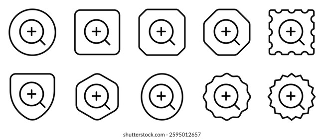 Editable vector zoom in icon. Black, line style, transparent white background. Part of a big icon set family. Perfect for web and app interfaces, presentations, infographics, etc