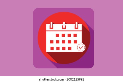 Calendario vectorizado editable, agenda, en colores rojo, rosa y blanco.