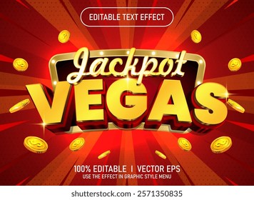 editable vegas jackpot 3d vector text effect with modern style design