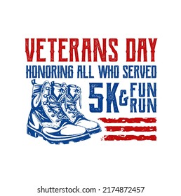 Editable Veterans Day Boots 5K Running Event Illustration