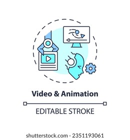 Editable video and animation icon concept, isolated vector, AI for SEO thin line illustration.