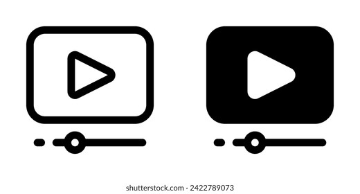 Reproductor de vídeo editable, aplicación, web, icono de vector de streaming. Película, cine, entretenimiento. Parte de una familia de iconos grandes. Perfecto para interfaces web y de aplicaciones, presentaciones, infografías, etc