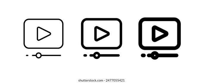 Editierbarer Video-Player, App, Web, Streaming-Vektorgrafik-Symbol. Film, Kino, Unterhaltung. Teil einer großen Icon-Set-Familie. Ideal für Web- und App-Interfaces, Präsentationen, Infografiken usw