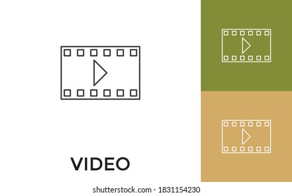 Editable Video Thin Line Icon with Title. Useful For Mobile Application, Website, Software and Print Media.