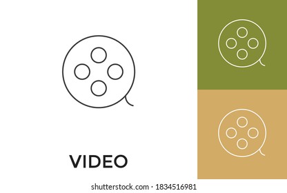 Editable Video Thin Line Icon with Title. Useful For Mobile Application, Website, Software and Print Media.